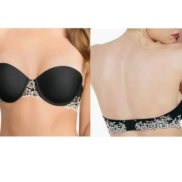 WACOAL Embrace Lace Floral Black White Strapless Womens Bra 34D - Picture 7 of 15